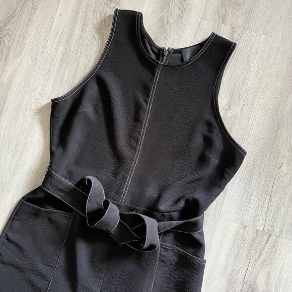 Greylin Isla Jumpsuit LARGE Contrast Stitching Crop Wide Leg Belted Crepe Tie - Picture 7 of 11